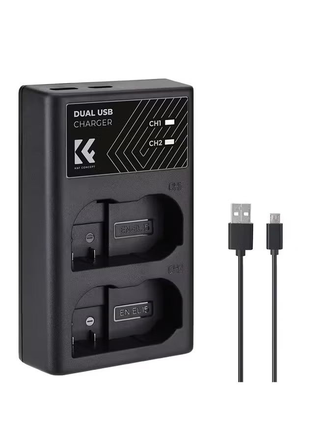 K&F Concept EN-EL15/EN-EL15A/EN-EL15B Battery Charger Dual Slot Quick Charger for Nikon D7000 D7100 D7200 D750 D850 Z7 V1 Camera - Image 1